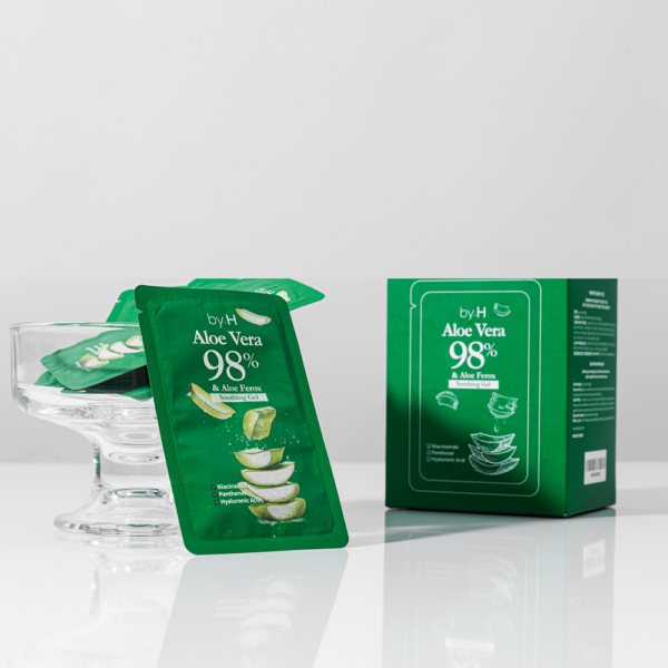 by H, Aloe Vera & Aloe Feros 98% Soothing Gel 1 Box (30pcs) - Gambar 3